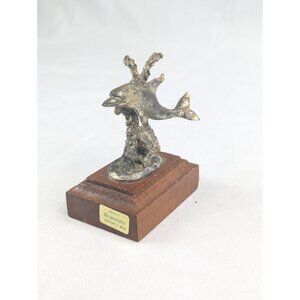 Vintage Peltro Italy Marked Solid Pewter Mini Paperweight Dolphin Coral Figurine